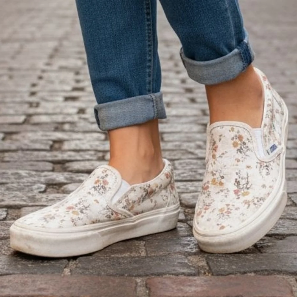 ✨️Vintage Slip On Floral Vans! The Original Skate Shoe! Size 8 - Picture 1 of 8